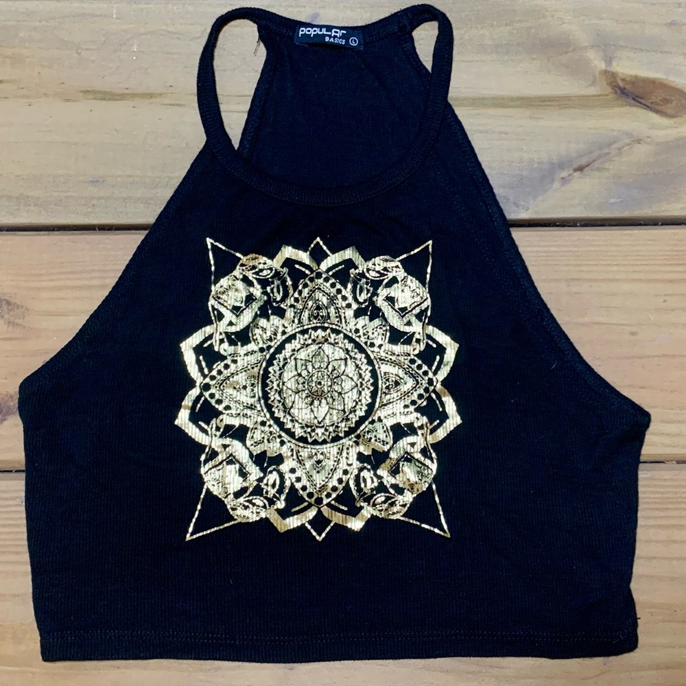 Black and Gold Women's Halter Crop Top